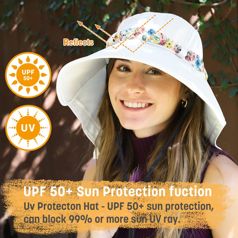 Solaris UPF 50+ Women's Wide Brim Sun Hat â€“ Lightweight Foldable with Detachable Scarf & Neck Cover, UV Protection for Hiking, Beach, Gardening - Image 2